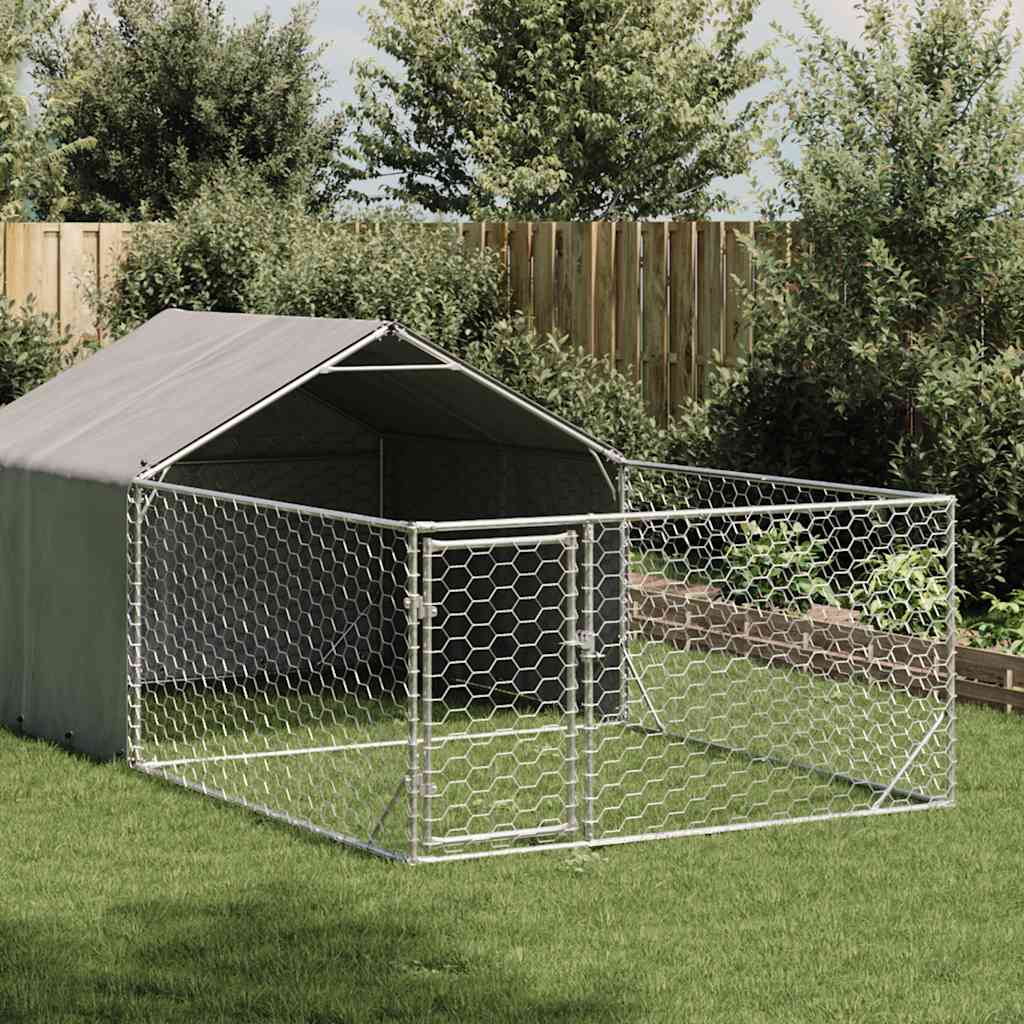 Utendørs hundekennel med løpegård 7x2x1,5 m galvanisert stål