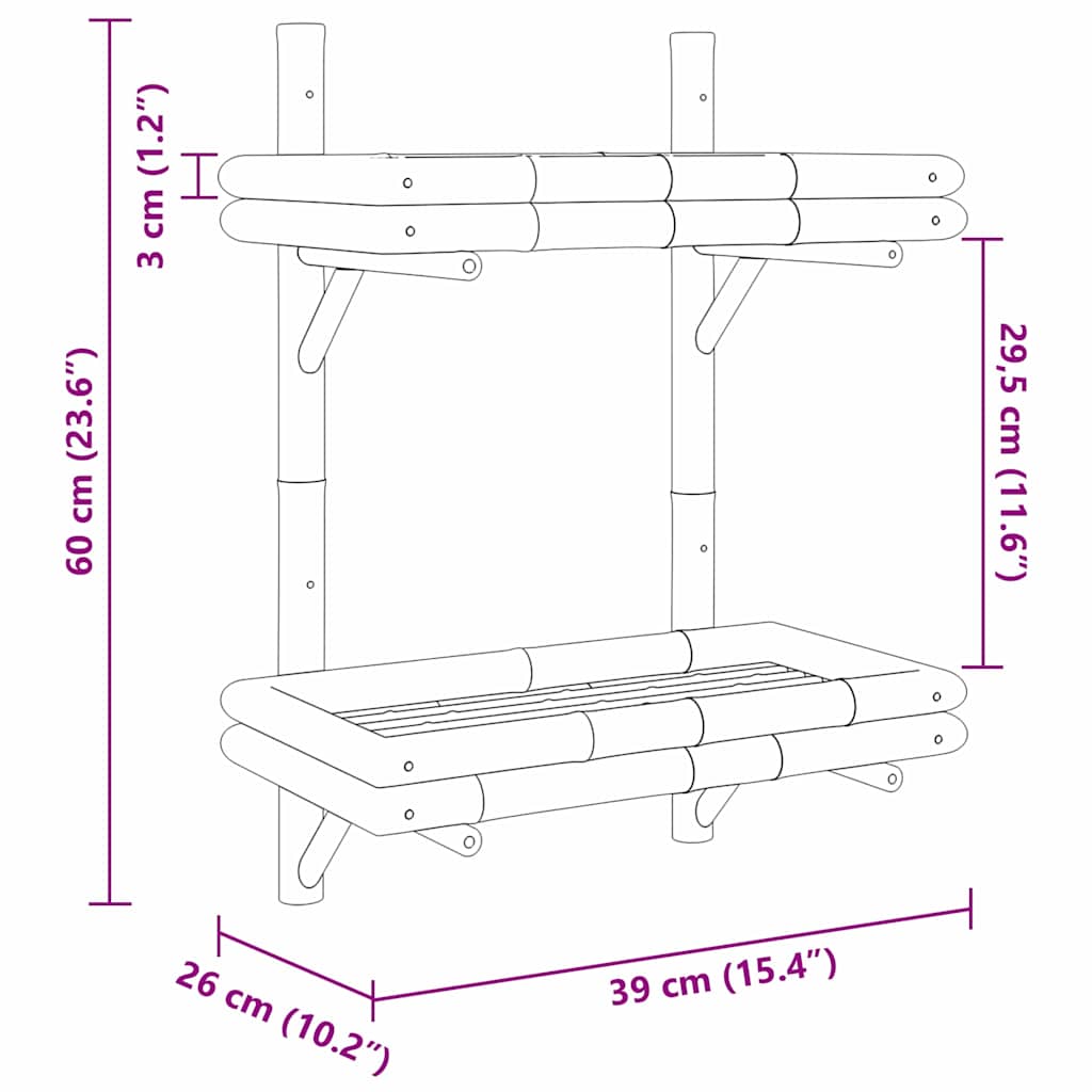 Vegghylle med hylle Veggmontert Brun 39 x 26 x 60 cm Bambus