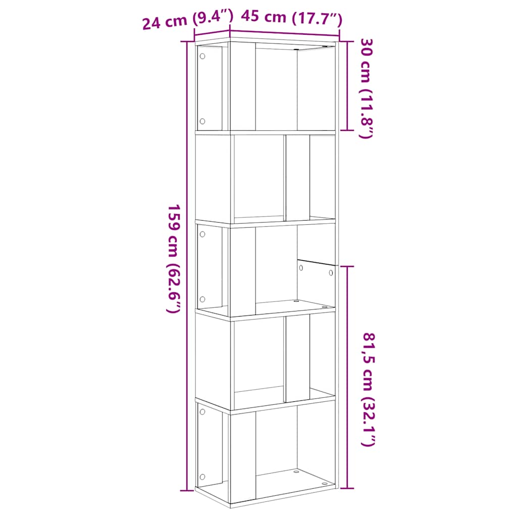 Bokskap/romdeler svart eik 45x24x159 cm konstruert tre