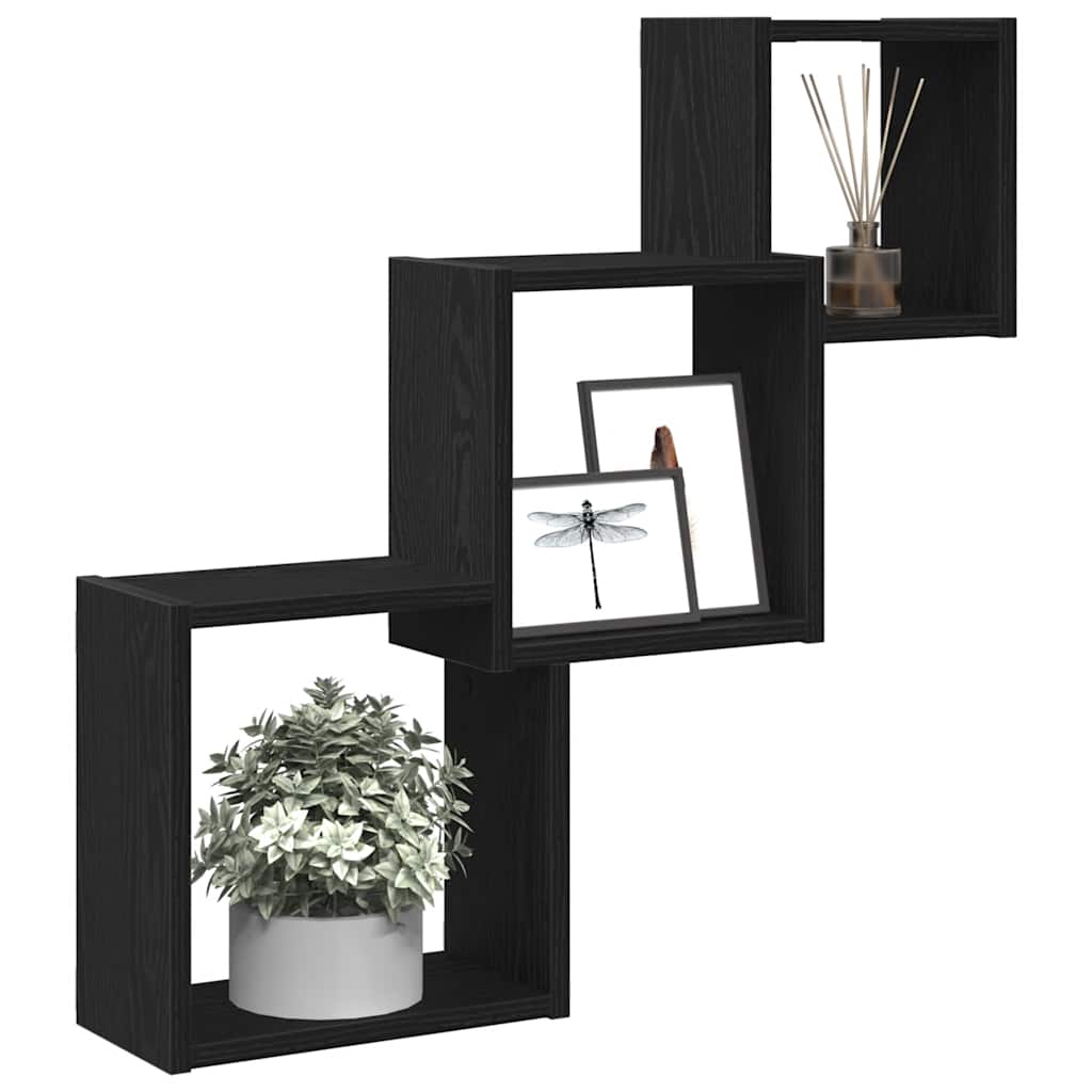 Vegghyller kubeformet svart eik 68x15x68 cm konstruert tre
