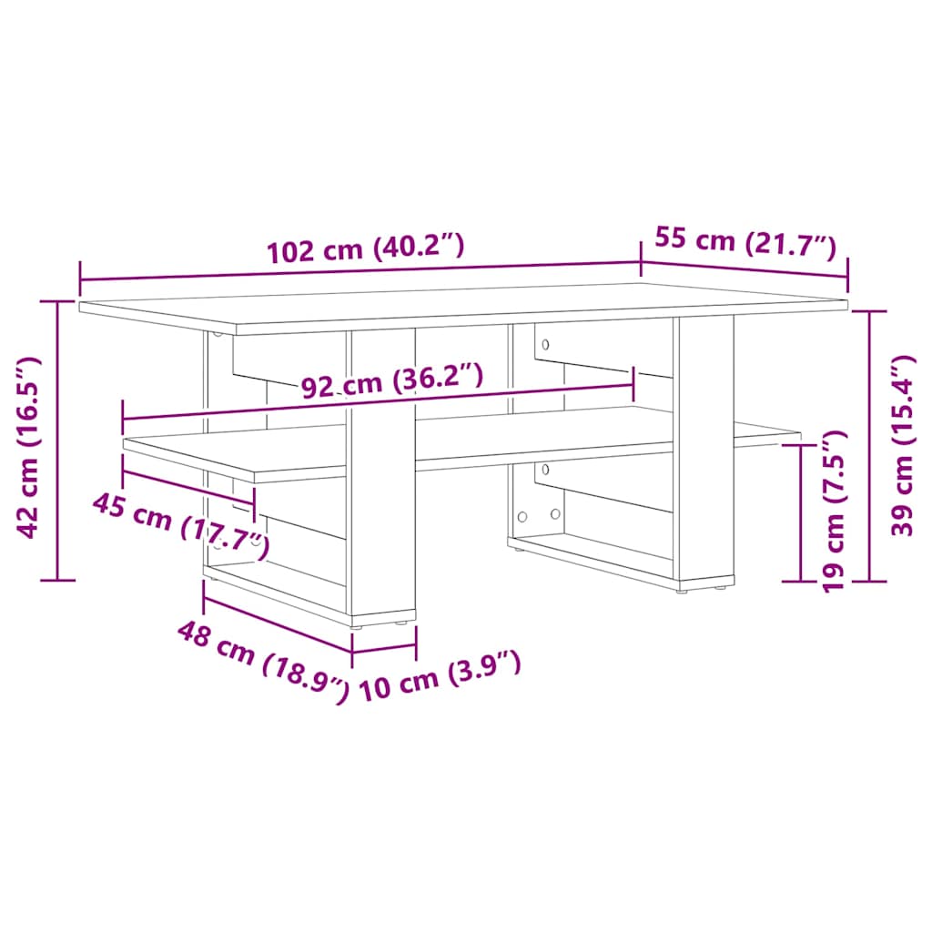 Kaffebord Svart Eik 102 x 55 x 42 cm Konstruert tre