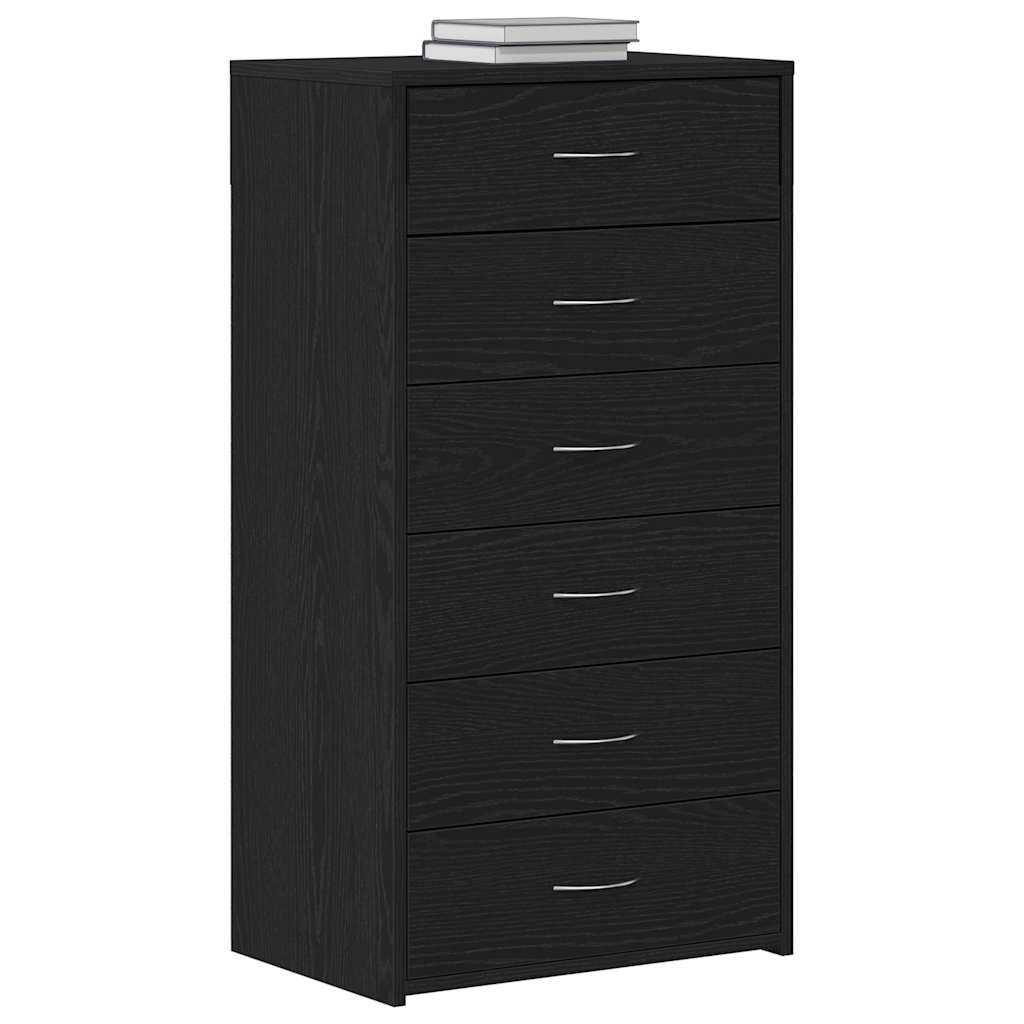 Skjenk med 6 skuffer svart eik 50x34x96 cm konstruert tre