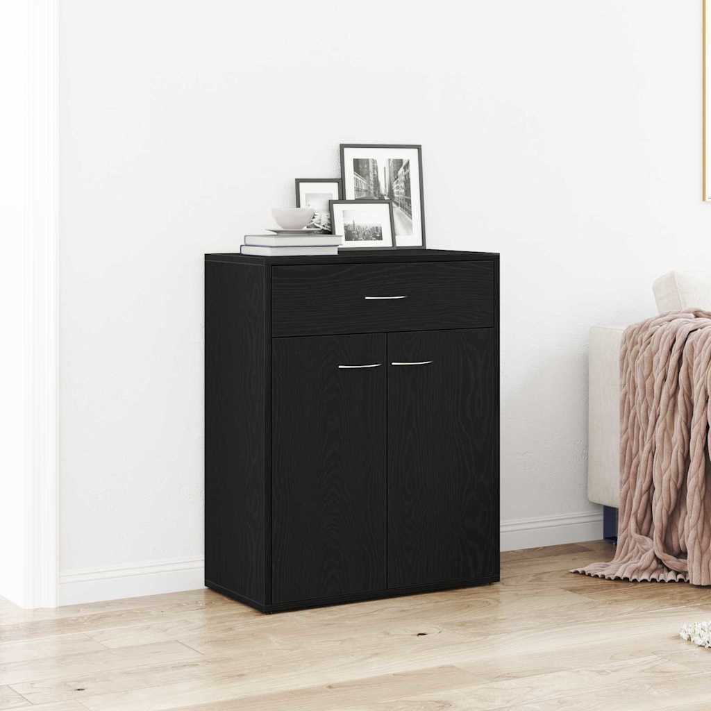 Serviesskap med skuff Svart Eik 60 x 30 x 75 cm Konstruert tre