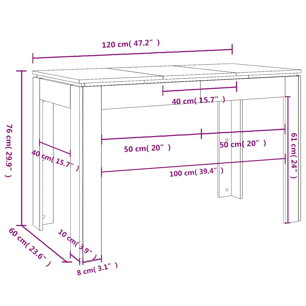 Spisebord svart eik 120x60x76 cm konstruert tre