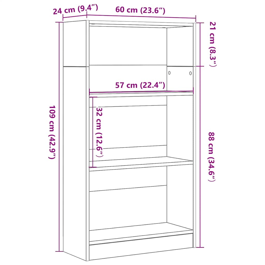 Bokhylle svart eik 60x24x109 cm konstruert tre