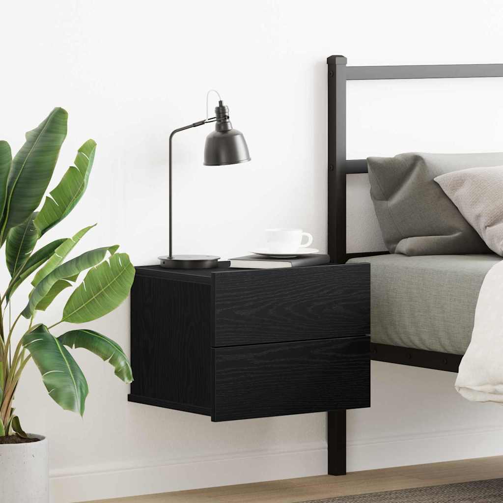 Nattbordskap med skuff Svart Eik 40 x 30 x 30 cm Konstruert tre