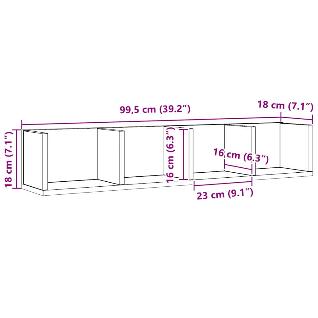 Vegghylle med hylle Svart Eik 100 x 18 x 18 cm Konstruert tre