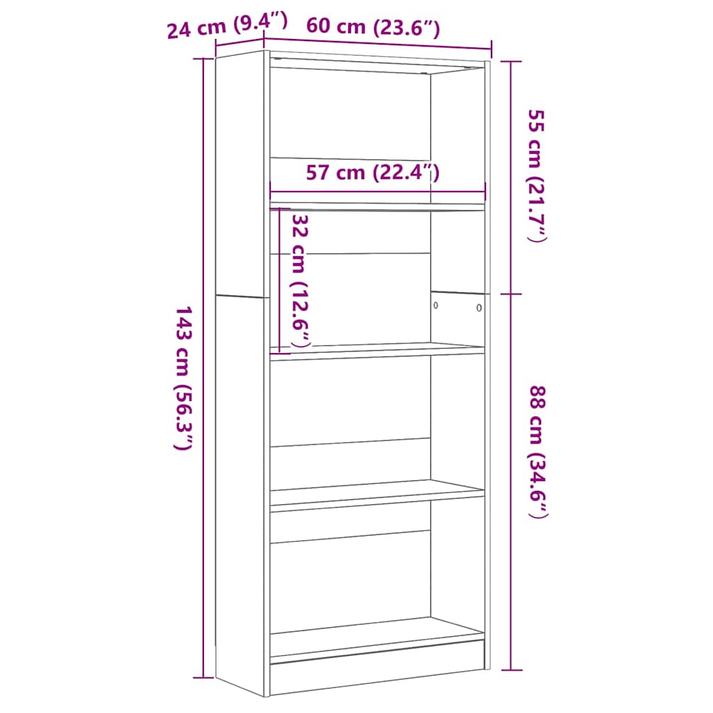 Bokhylle Svart Eik 60 x 24 x 143 cm Konstruert tre
