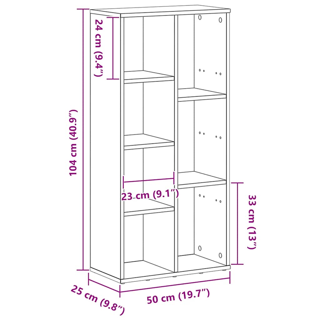 Bokhylle svart eik 50x25x104 cm konstruert tre