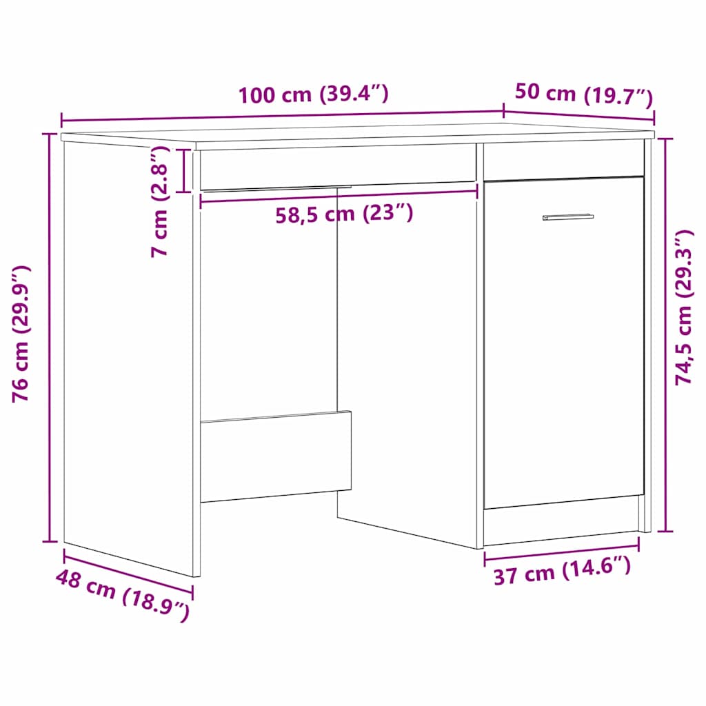 Skrivebord Svart Eik 100 x 50 x 76 cm Konstruert tre