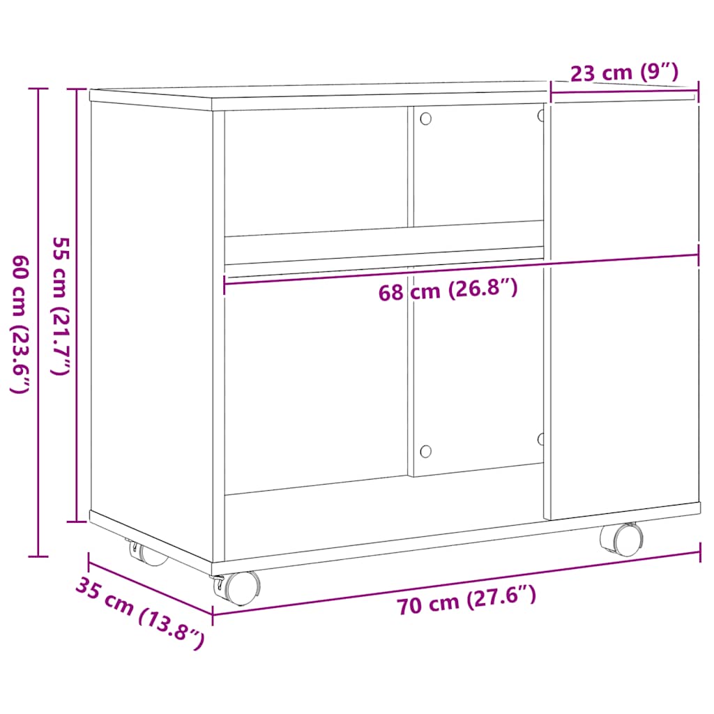 Sidebord svart eik 70x35x60 cm konstruert tre