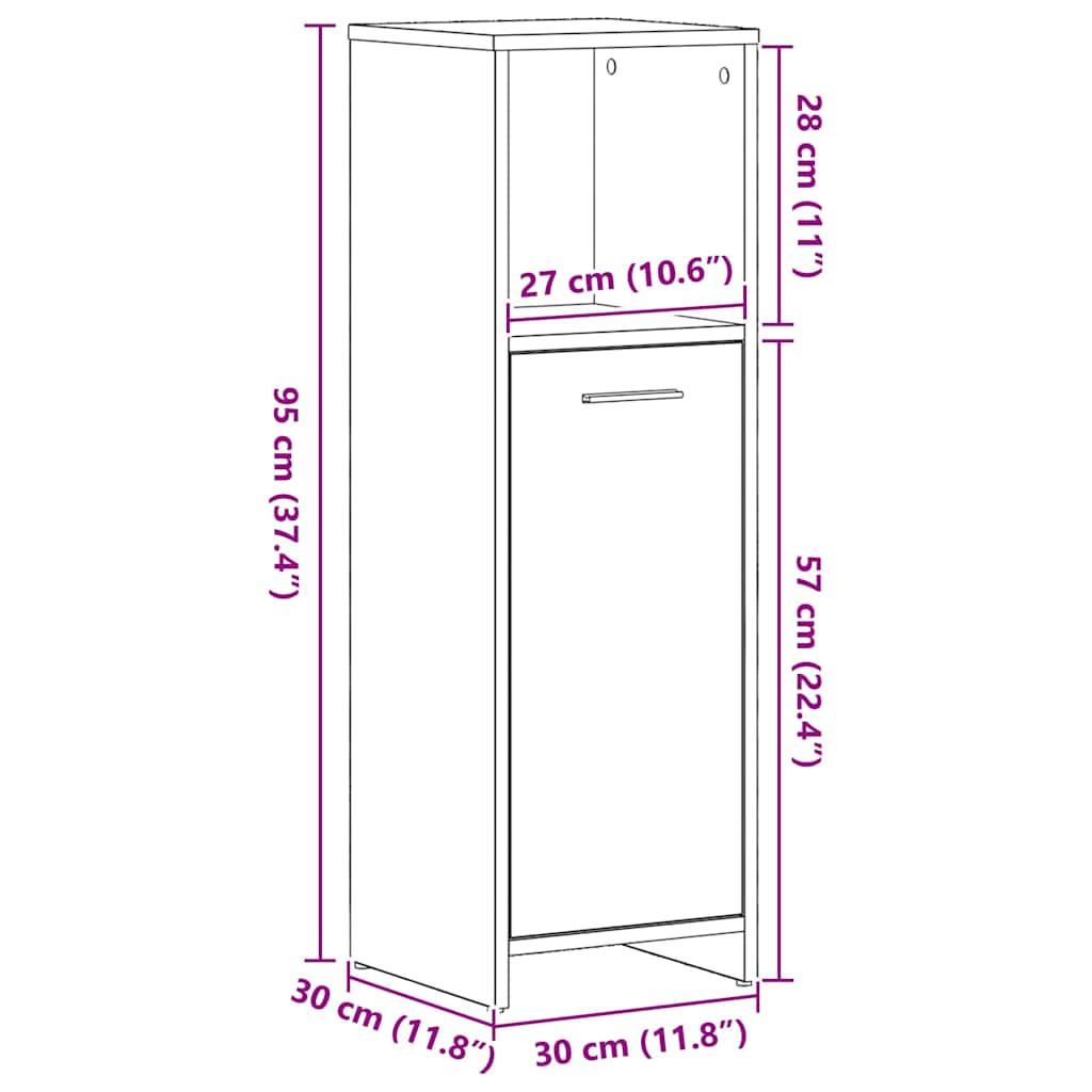 Baderomsskap svart eik 30x30x95 cm konstruert tre