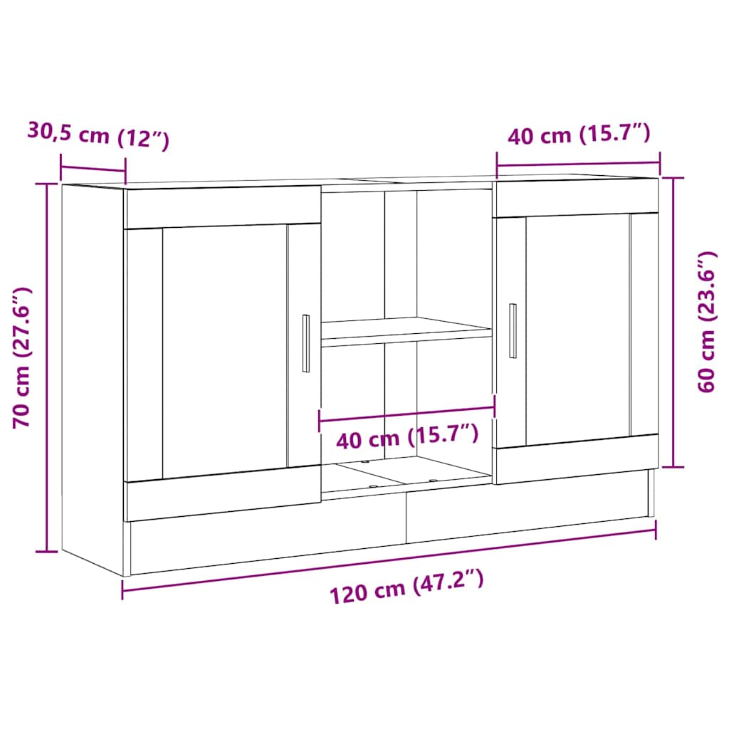 Serviesskap Svart Eik 120 x 30,5 x 70 cm Konstruert tre