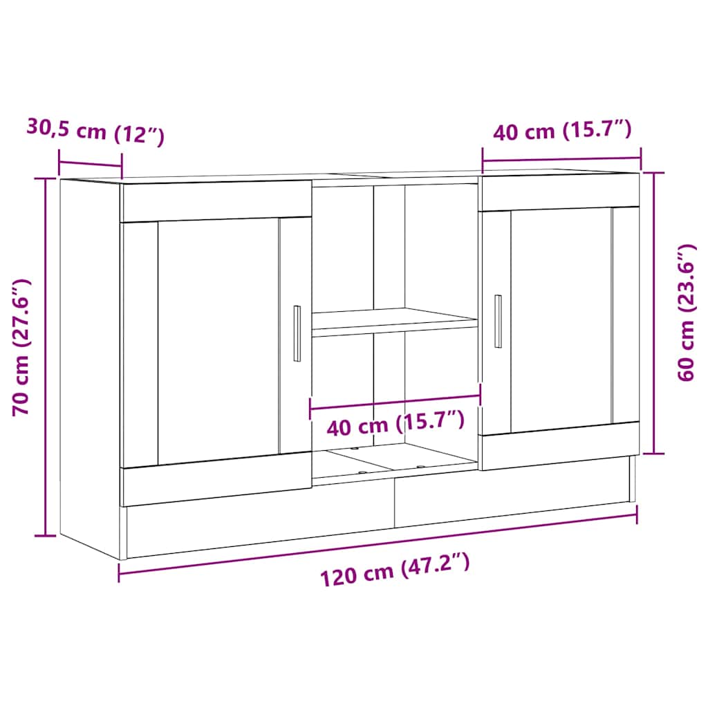 Serviesskap Svart Eik 120 x 30,5 x 70 cm Konstruert tre