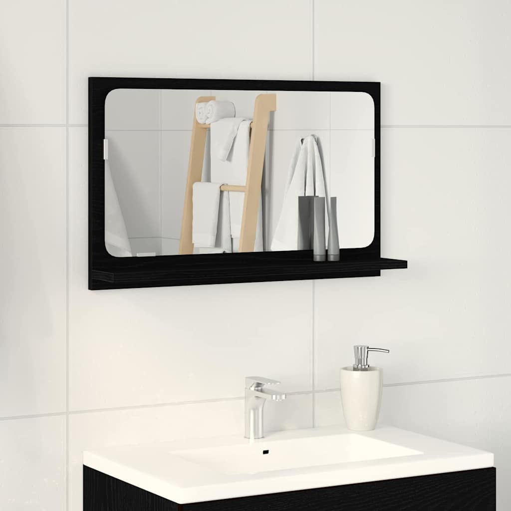 Speilhylle med hylle Svart Eik 60 x 10,5 x 37 cm Konstruert tre