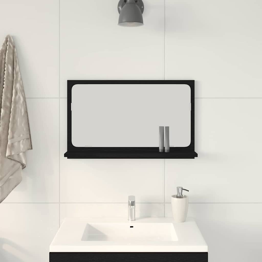 Speilhylle med hylle Svart Eik 60 x 10,5 x 37 cm Konstruert tre