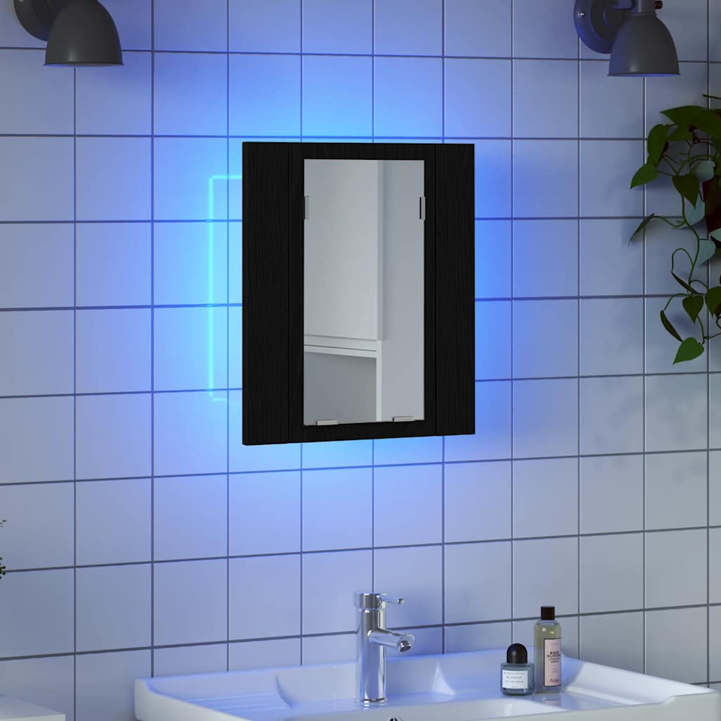 LED-speilskap til baderom svart eik 40x12x45 cm konstruert tre