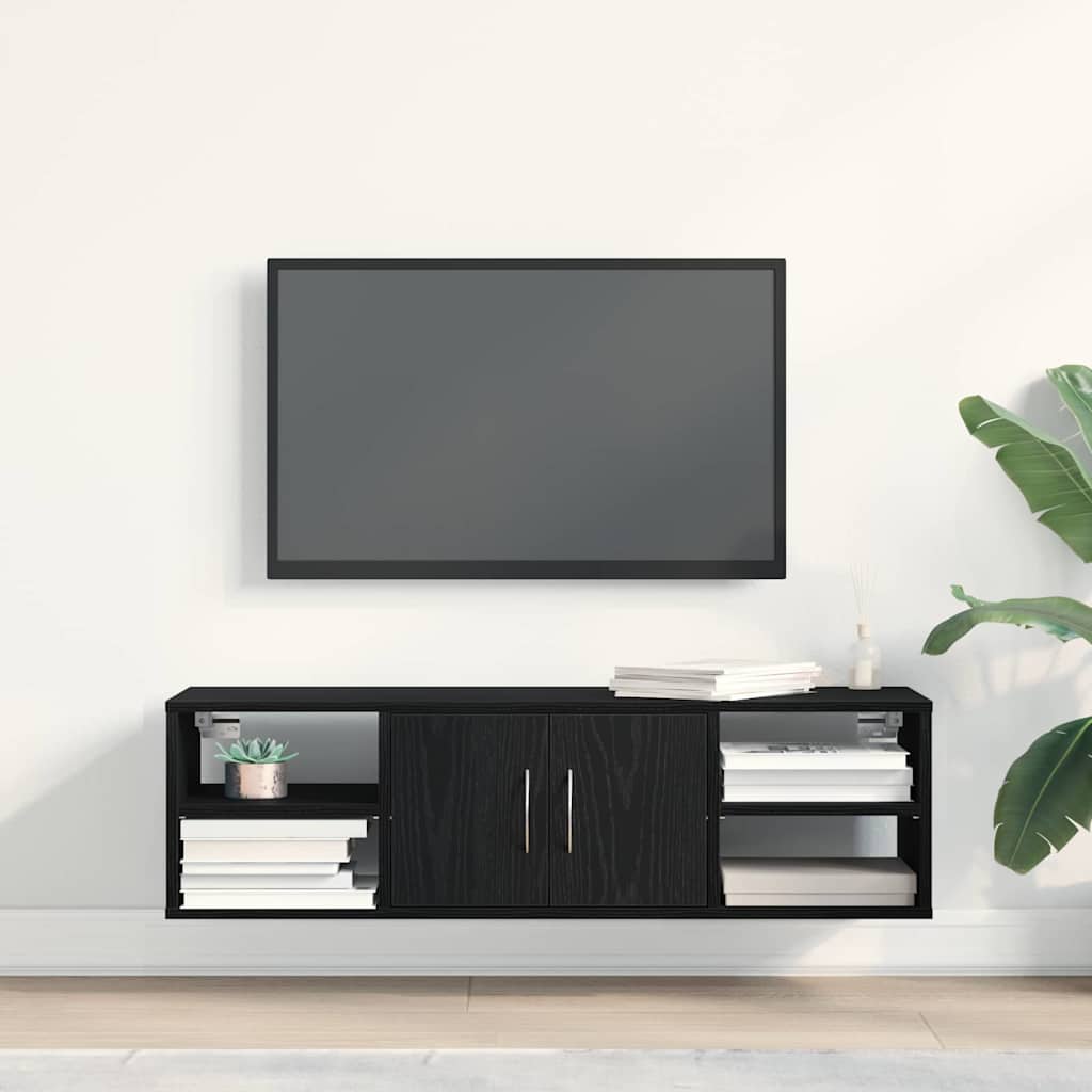 Vegghylle med hylle Svart Eik 102 x 30 x 29 cm Konstruert tre