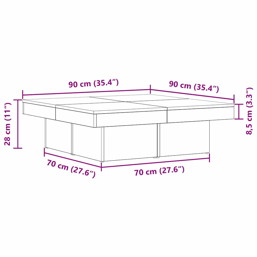 Kaffebord Svart Eik 90 x 90 x 28 cm Konstruert tre