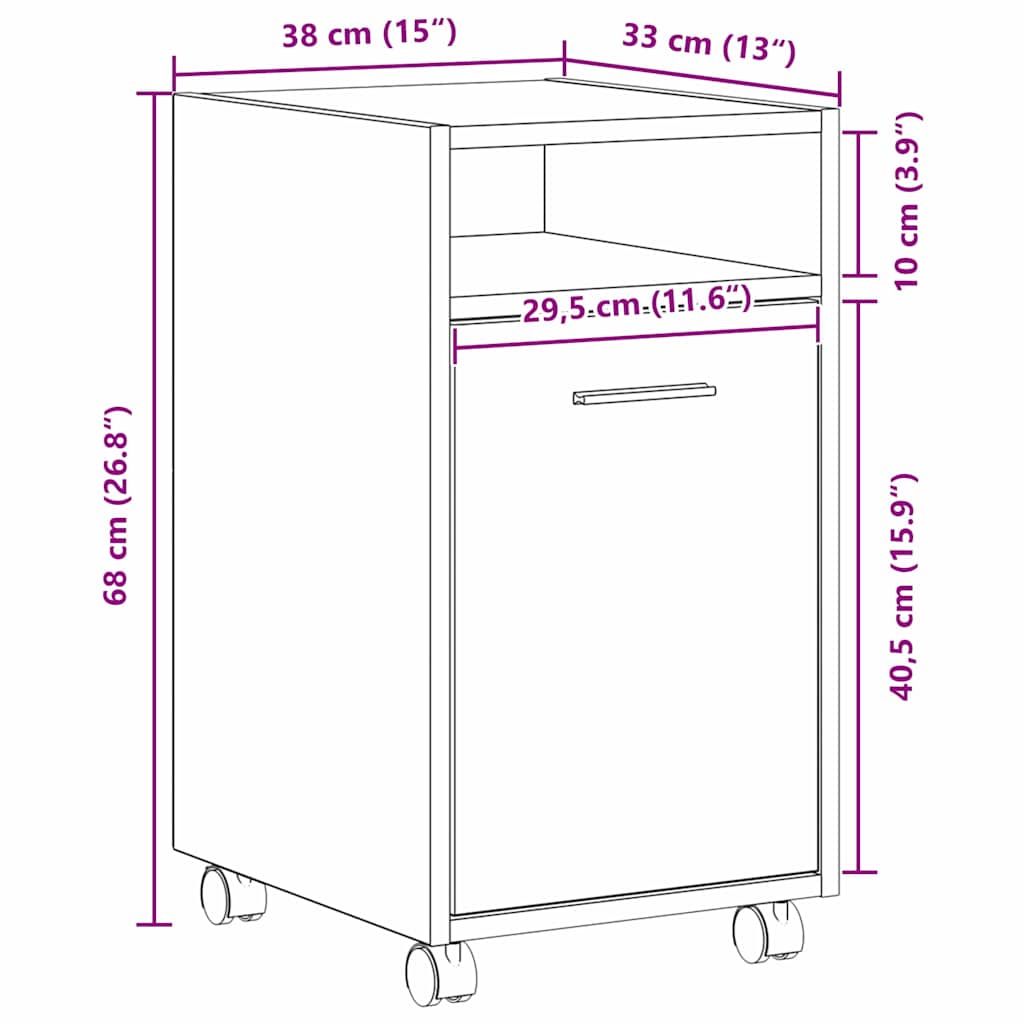 Vogn med skap med hjul Svart Eik 33 x 38 x 60 cm Konstruert tre