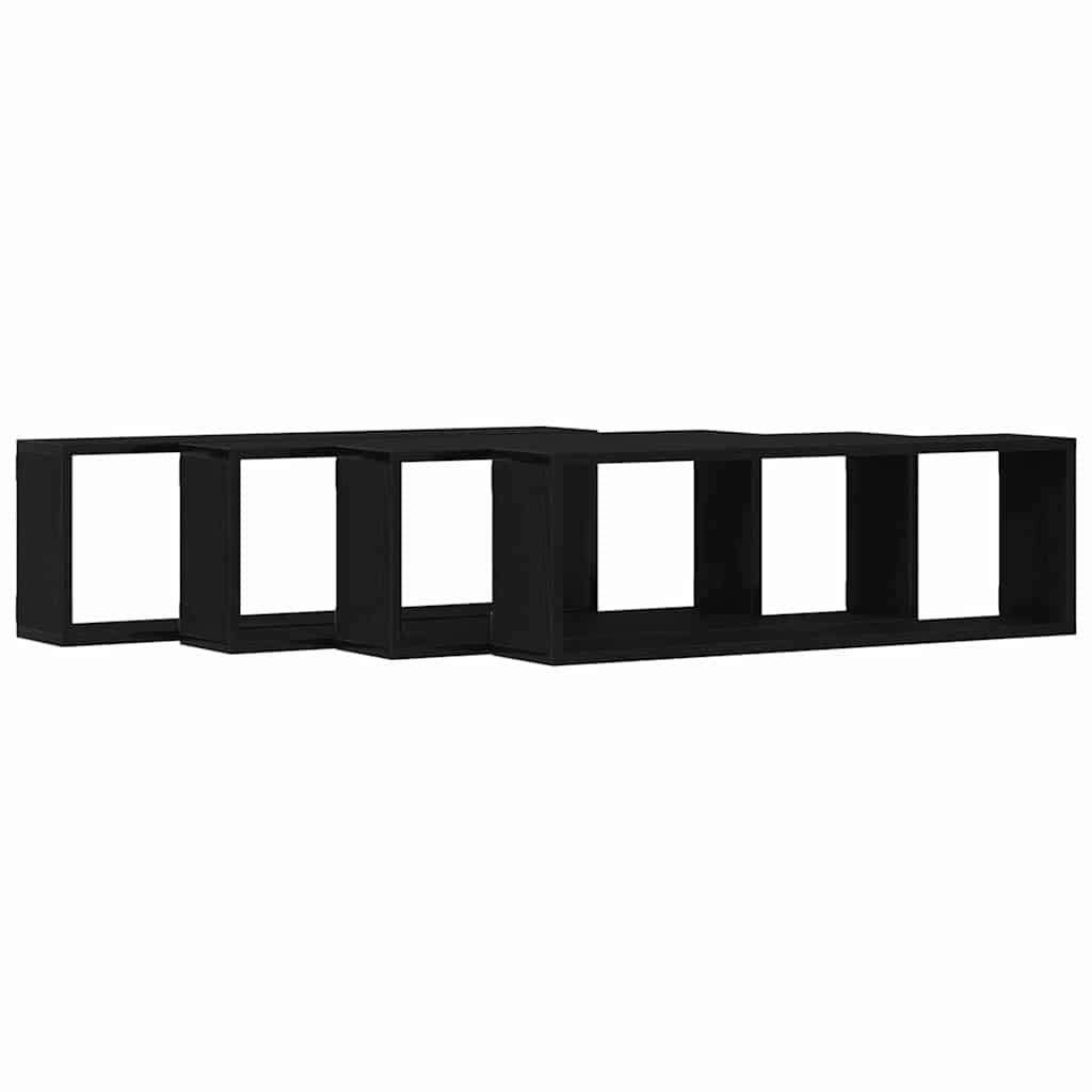 Vegghyller 4 pcs Svart Eik 80 x 15 x 26 cm Konstruert tre