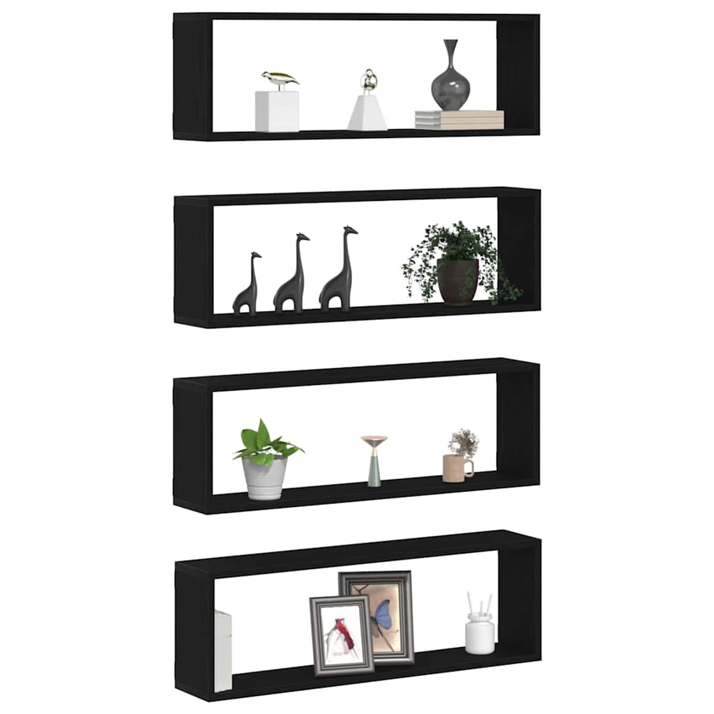 Vegghyller 4 pcs Svart Eik 80 x 15 x 26 cm Konstruert tre