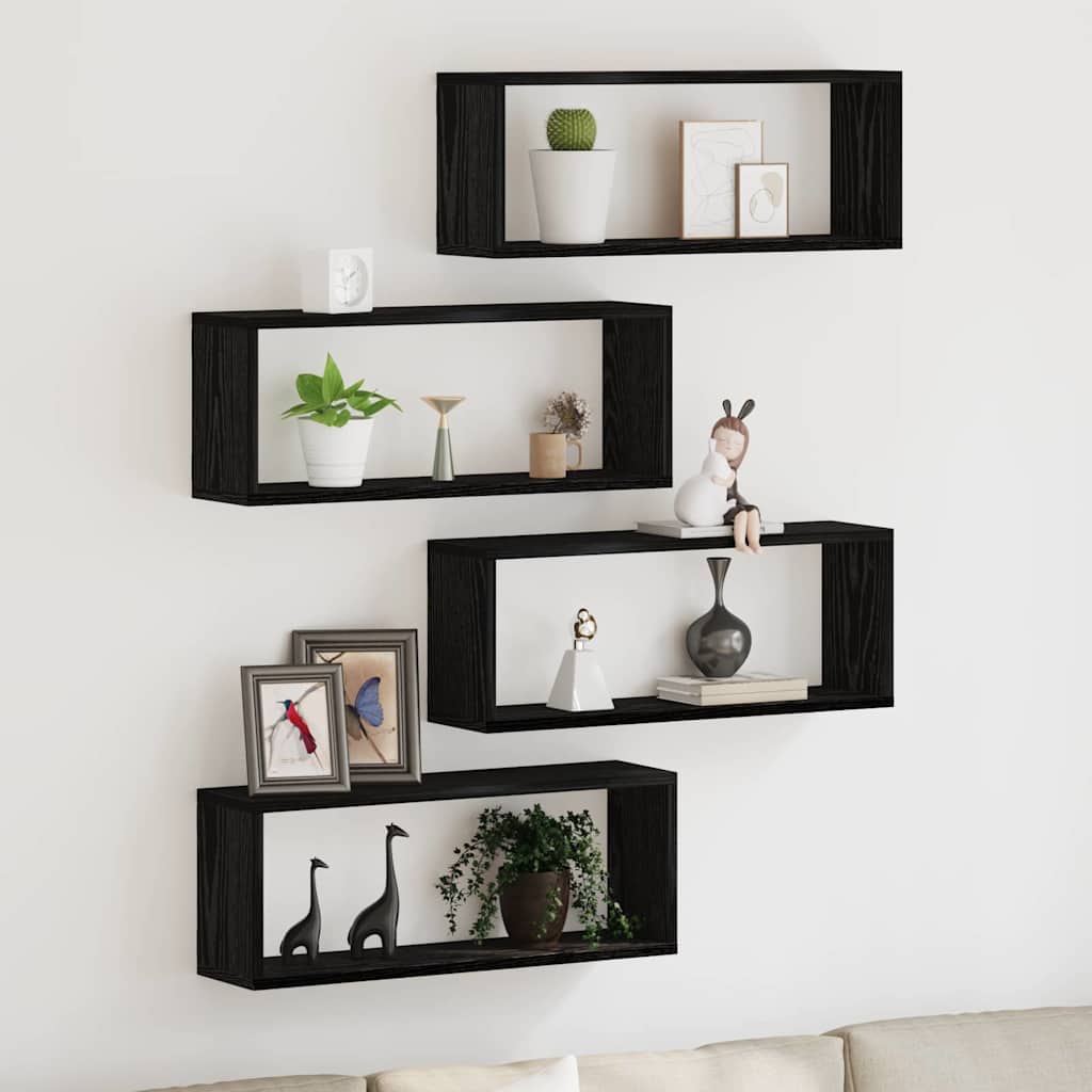 Vegghyller 4 pcs Svart Eik 60 x 15 x 23 cm Konstruert tre