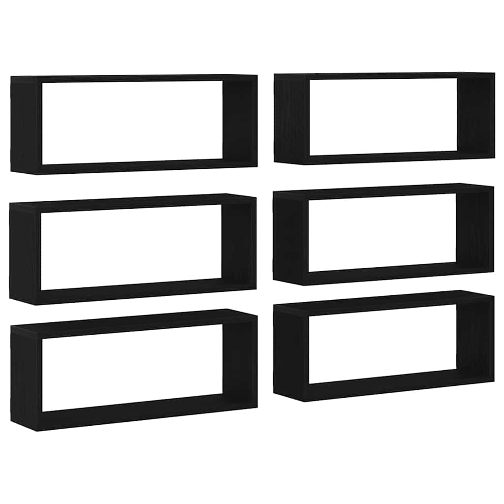 Vegghyller 6 pcs Svart Eik 60 x 15 x 23 cm Konstruert tre