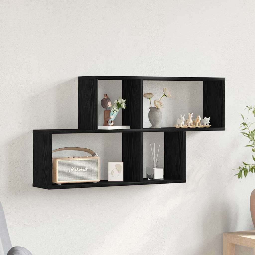 Vegghylle med hylle Svart Eik 76 x 15 x 53 cm Konstruert tre