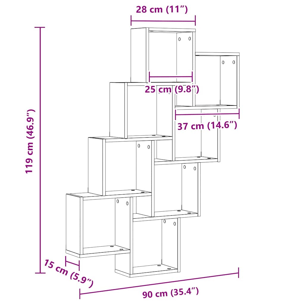 Vegghylle med hylle Svart Eik 90 x 15 x 119,5 cm Konstruert tre