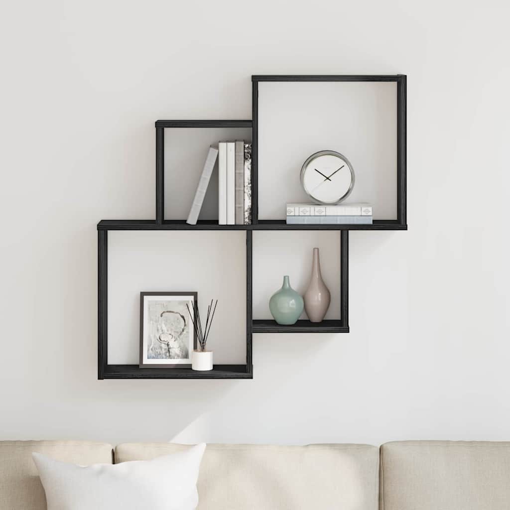 Vegghylle med hylle Svart Eik 80 x 15 x 78,5 cm Konstruert tre