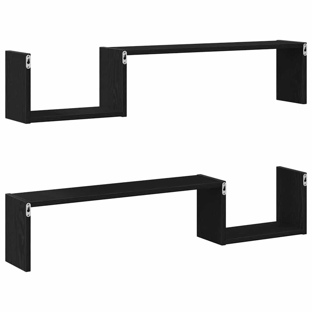 Vegghylle 2 pcs Svart Eik 100 x 15 x 20 cm Konstruert tre