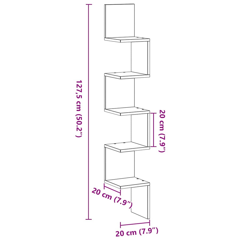 Hjørnehylle Svart Eik 20 x 20 x 127,5 cm Konstruert tre