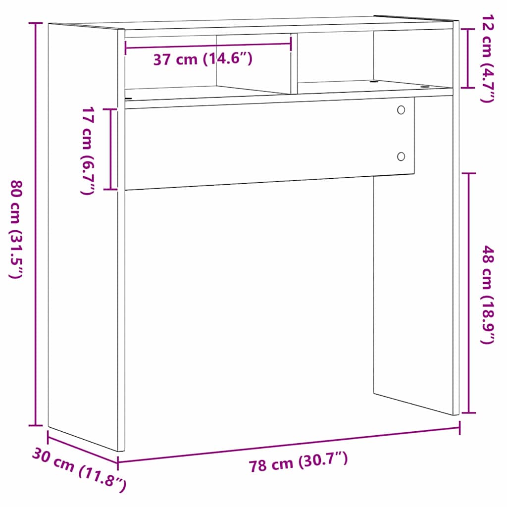 Konsollbord Svart Eik 78 x 30 x 80 cm Konstruert tre