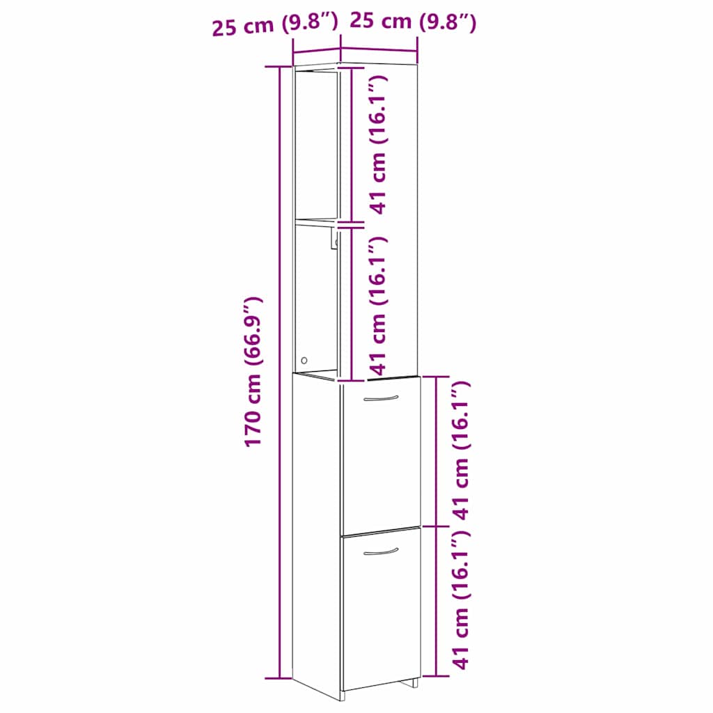 Baderomsskap med dør Svart Eik 25 x 25 x 170 cm Konstruert tre