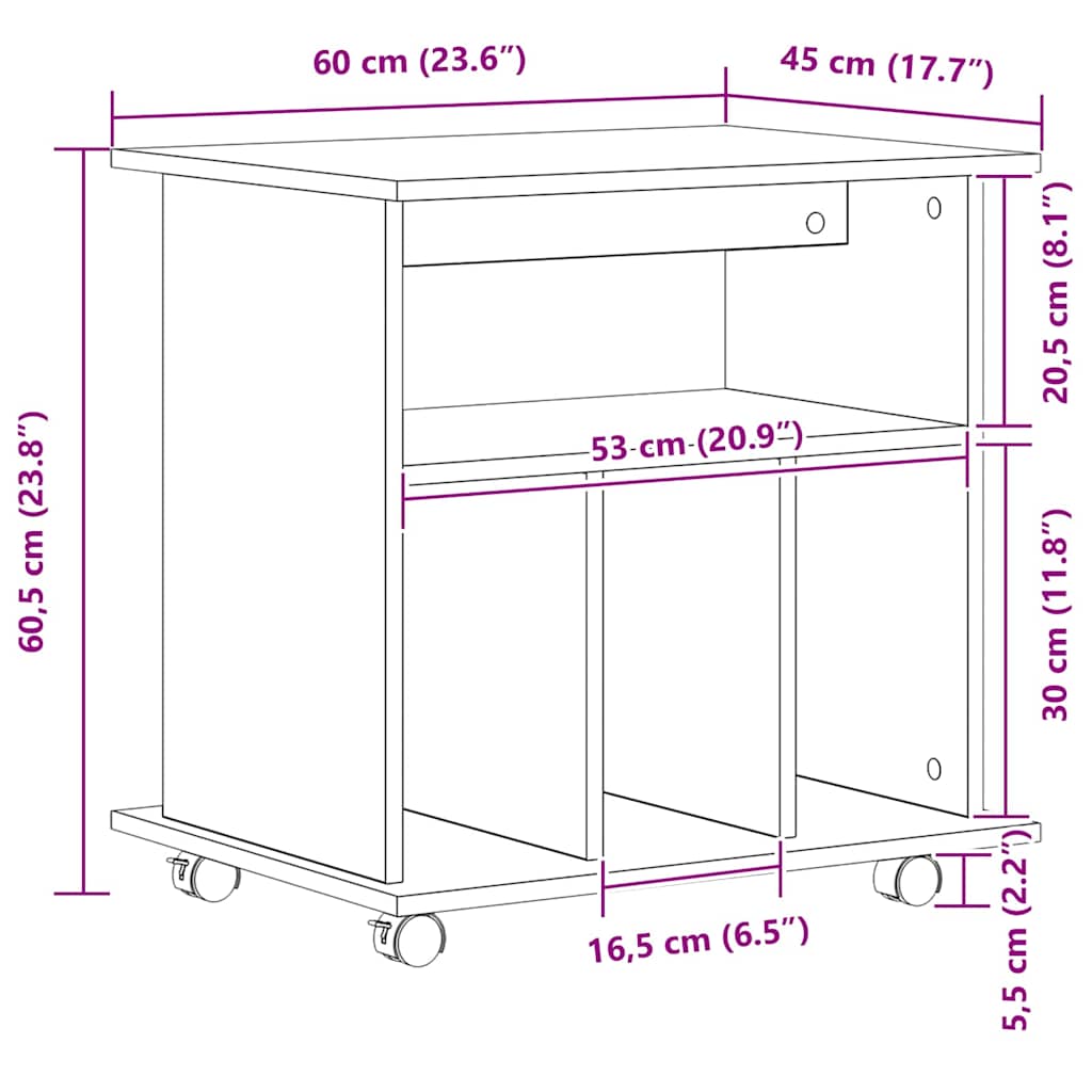 Rullende skap med hjul Svart Eik 60 x 45 x 55 cm Konstruert tre