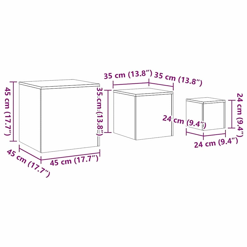 Nesting Bord 3 pcs Svart Eik Konstruert tre