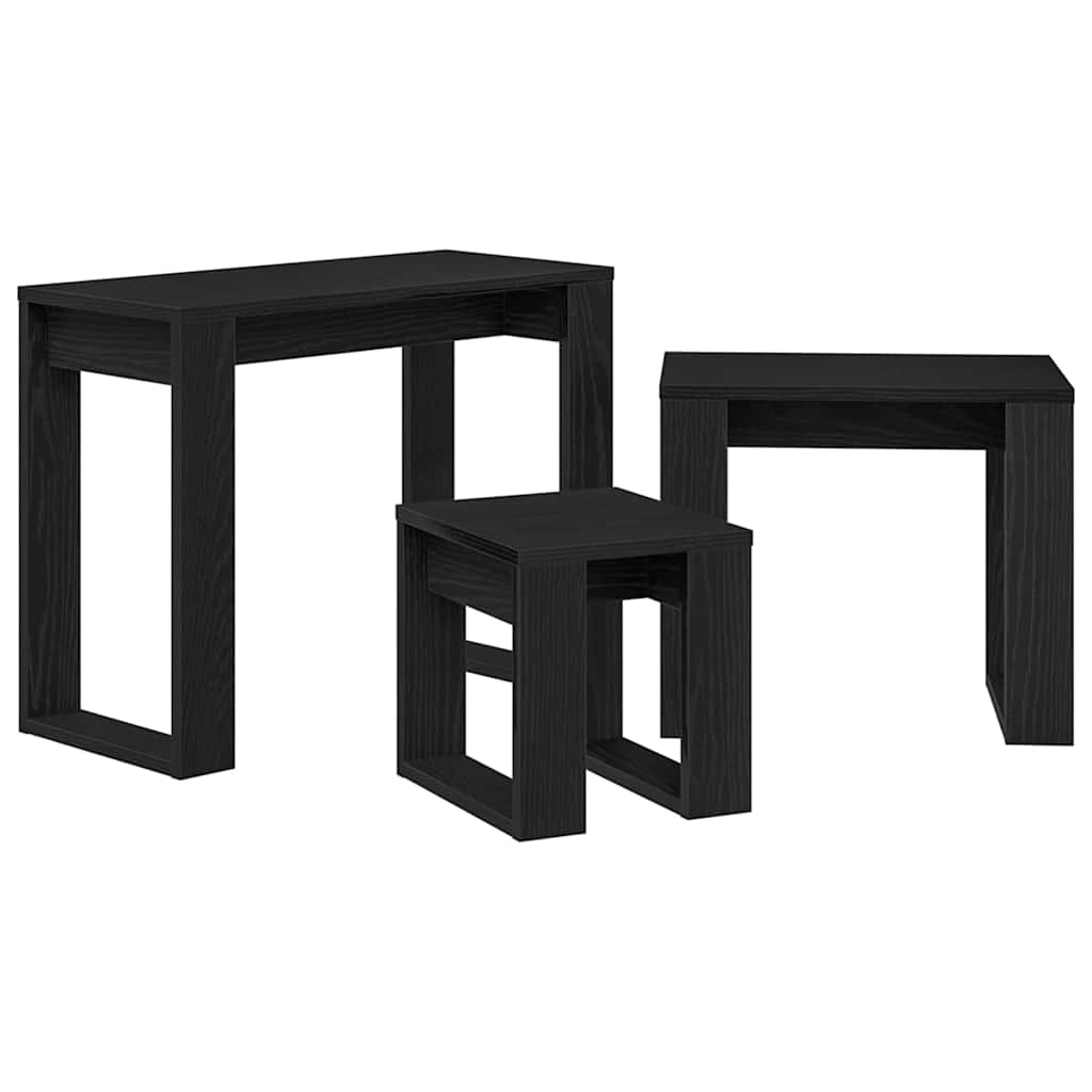 Stablingsbord 3 pcs Svart Eik Konstruert tre
