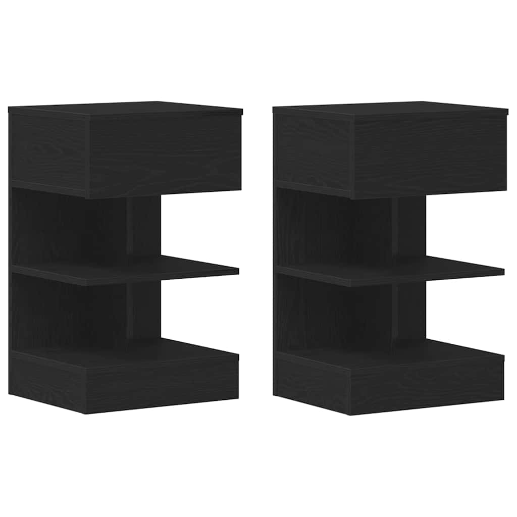 Nattbordskap 2 pcs Svart Eik 40 x 35 x 65 cm Konstruert tre