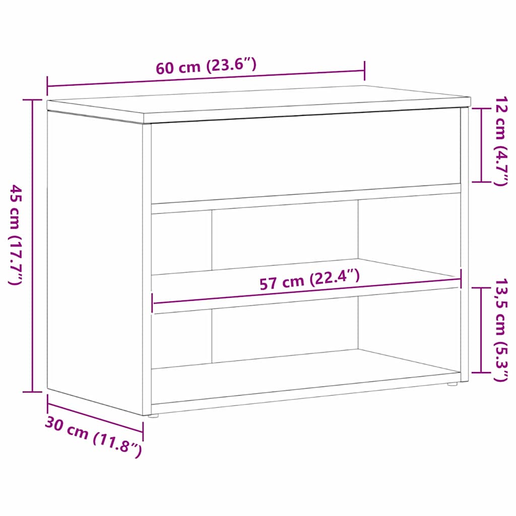 Skobenk med hylle Svart Eik 60 x 30 x 45 cm Konstruert tre