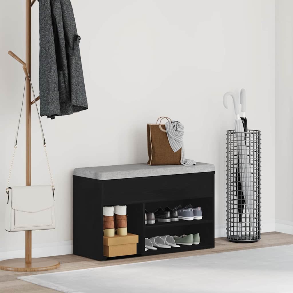 Skobenk med hylle Svart Eik 80 x 30 x 45 cm Konstruert tre