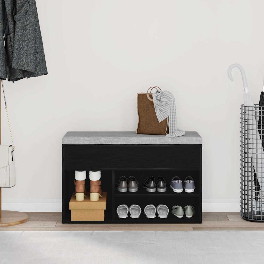 Skobenk med hylle Svart Eik 80 x 30 x 45 cm Konstruert tre