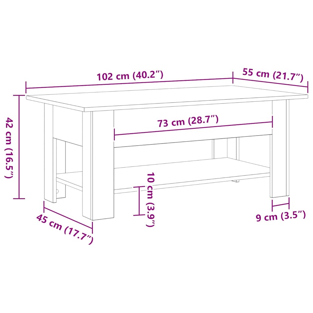Kaffebord Svart Eik 102 x 55 x 42 cm Konstruert tre