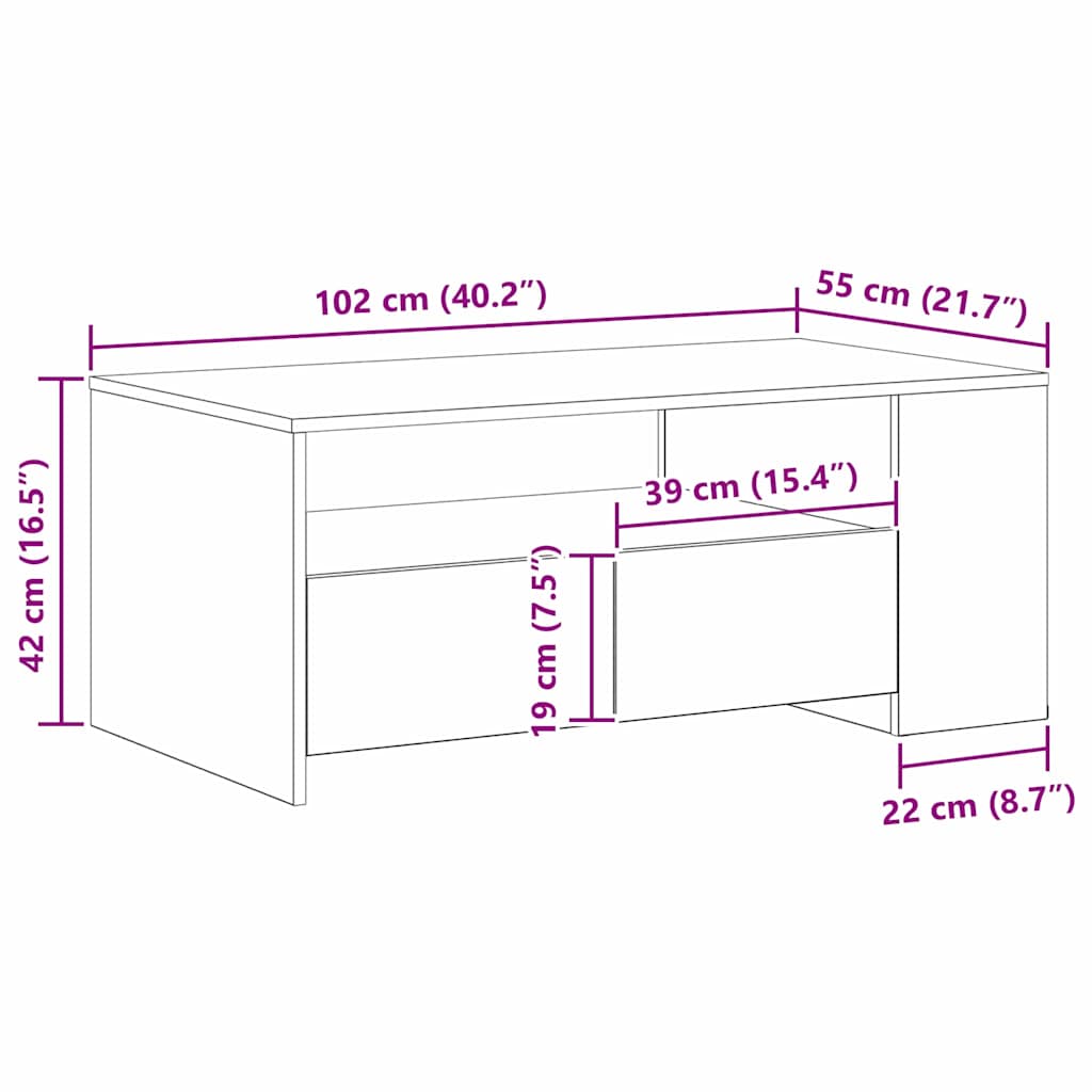 Kaffebord med skuff Gamle tre 102 x 55 x 43,5 cm Konstruert tre