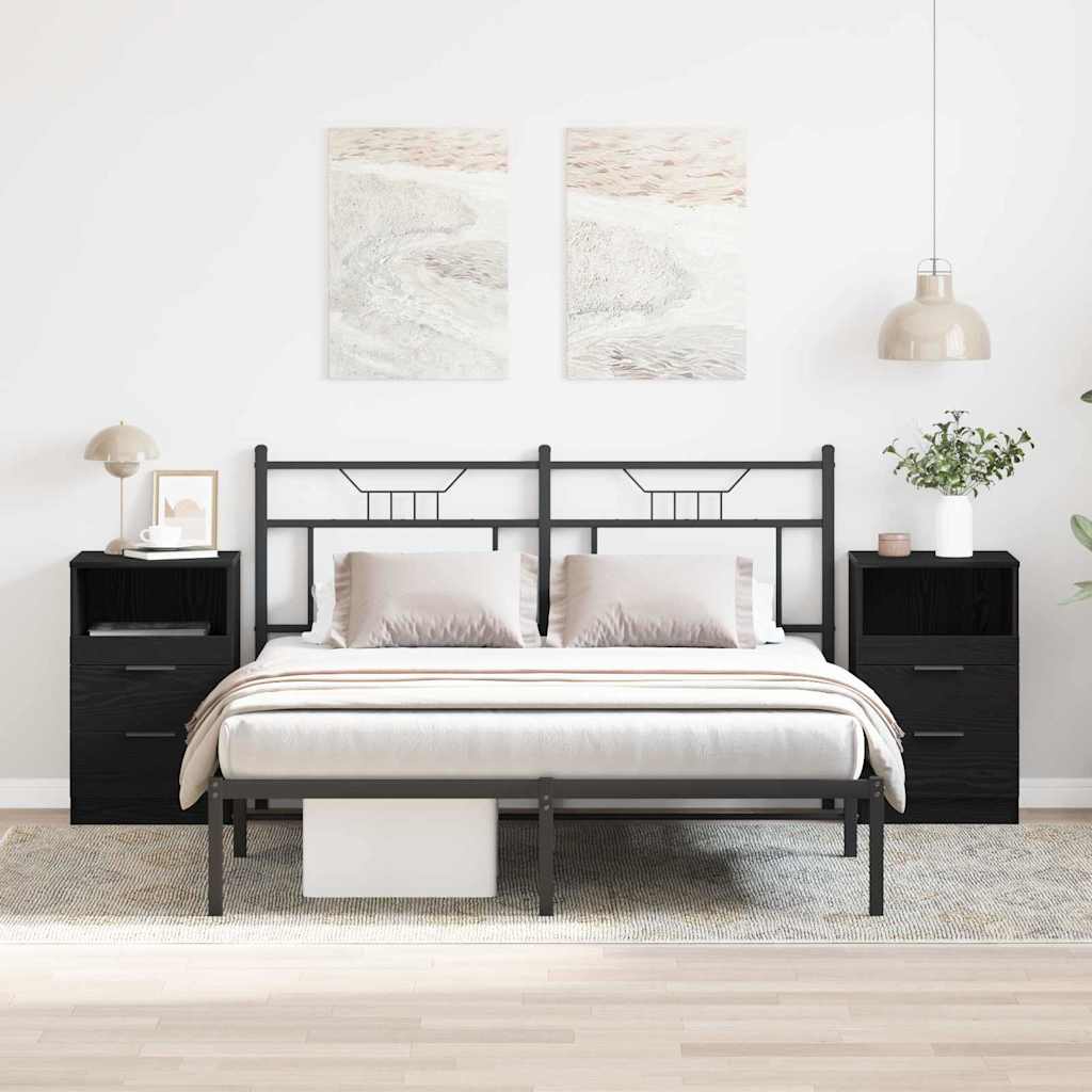 Nattbordskap 2 pcs Svart Eik 40 x 35 x 65 cm Konstruert tre