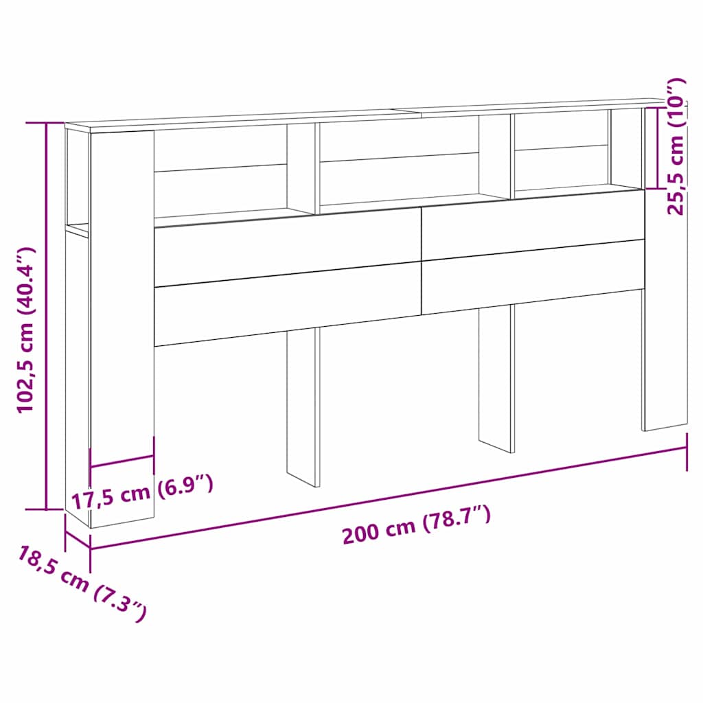 Hodegavlskap Svart Eik 200 x 18,5 x 102,5 cm Konstruert tre