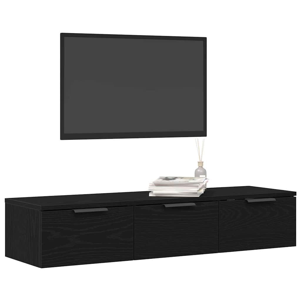Veggskap med skuff Svart Eik 102 x 30 x 20 cm Konstruert tre
