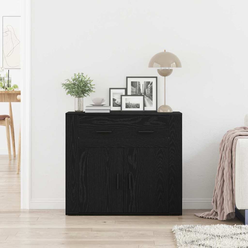 Serviesskap med skuff Svart Eik 80 x 33 x 70 cm Konstruert tre