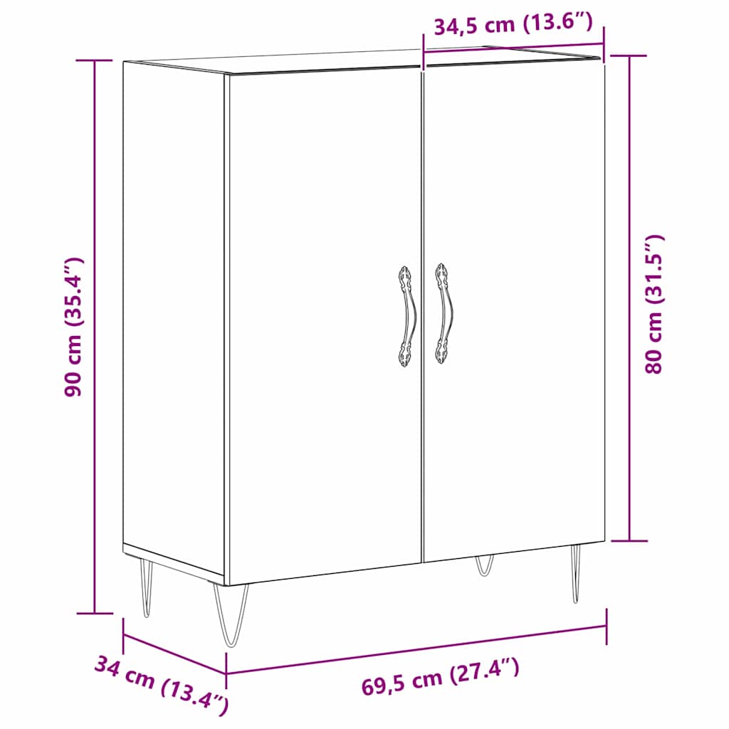 Serviesskap Svart Eik 69,5 x 34 x 90 cm Konstruert tre