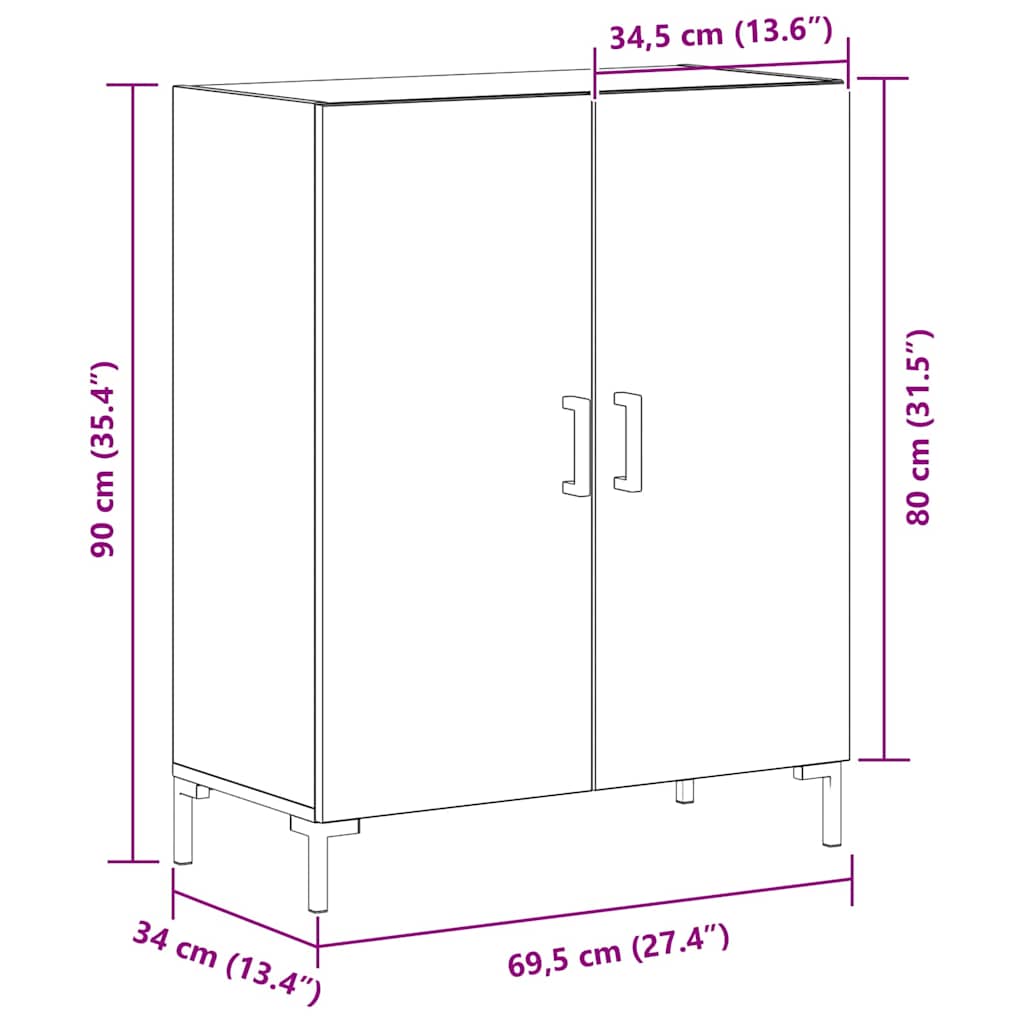 Serviesskap Svart Eik 69,5 x 34 x 90 cm Konstruert tre
